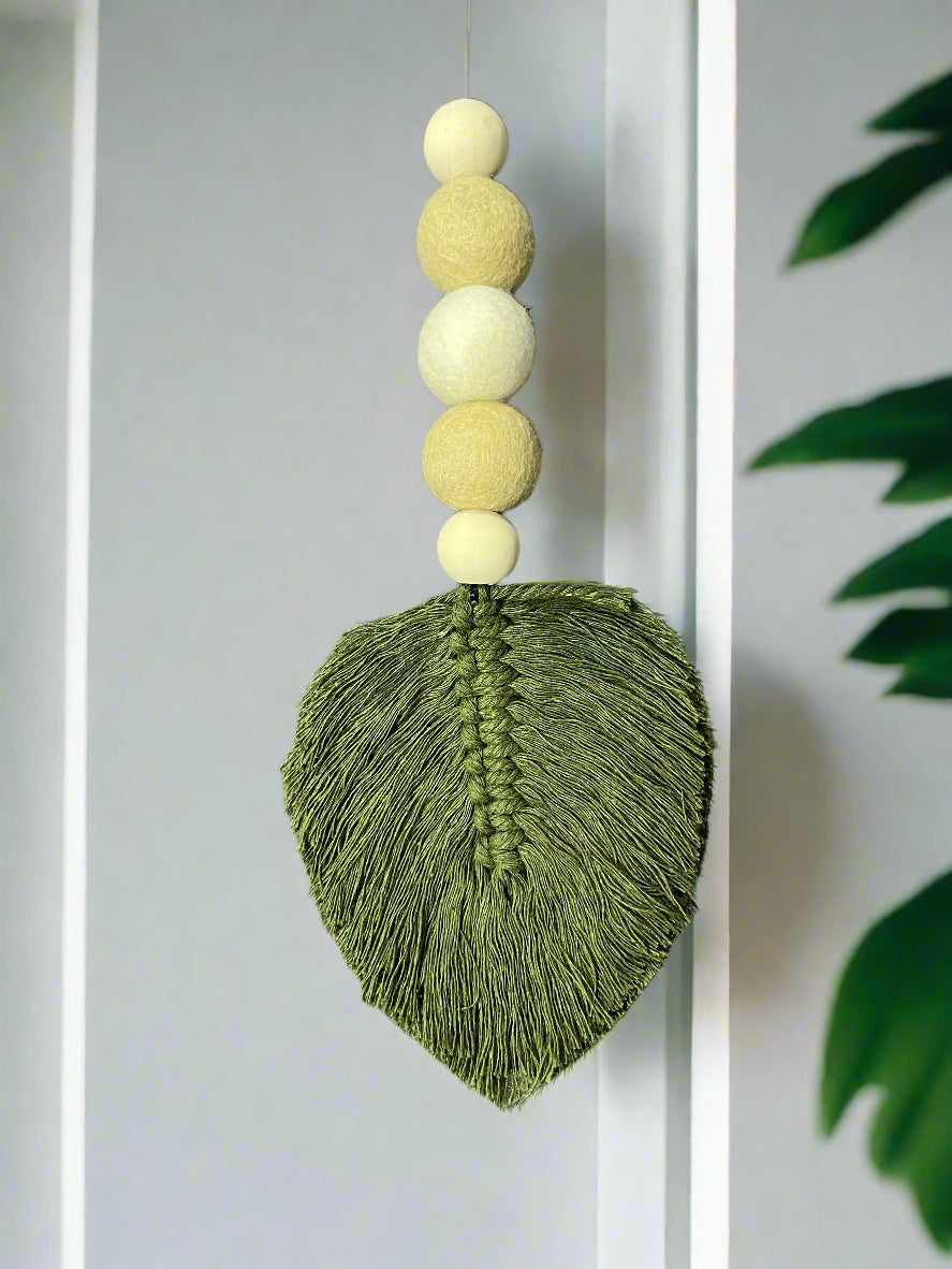 Smelly Van Dangle w/ 3 Scent Balls w/ dark green leaf tassle Decorative Hanger