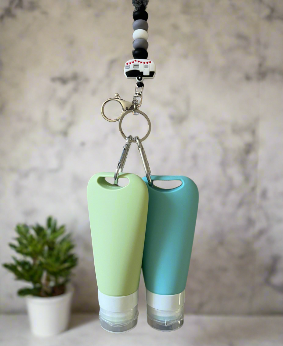 90ml refillable silicone bottle w/clip - each (Lanyard sold separately)