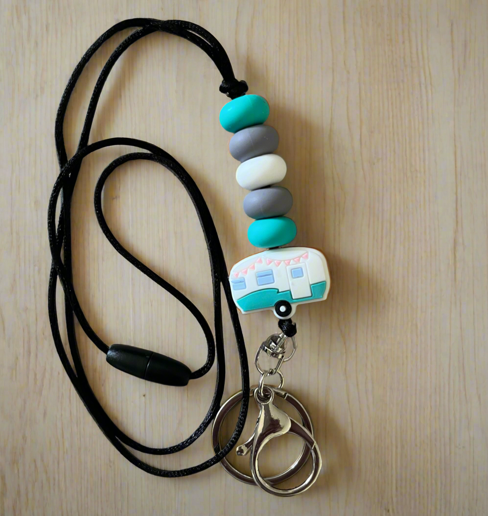 Caravan Key Lanyard w/silicone beads - Teal