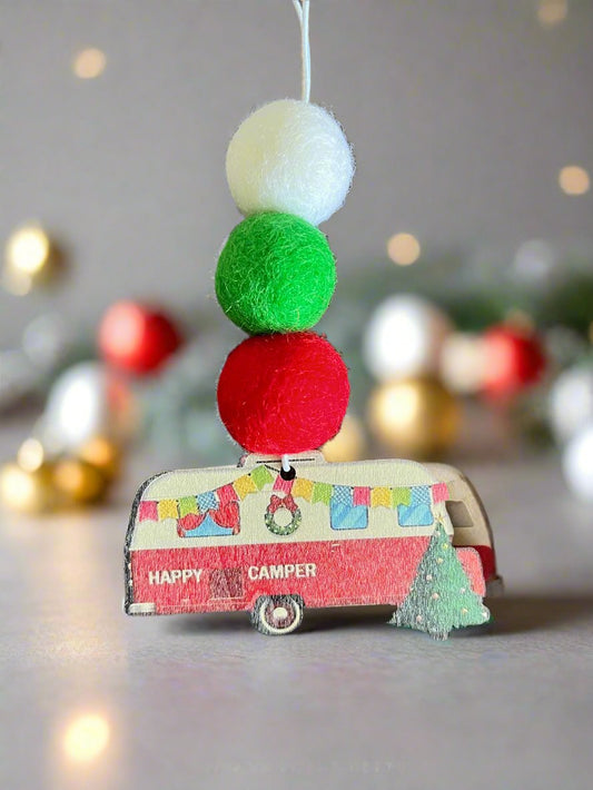 happy camper caravan christmas decoration